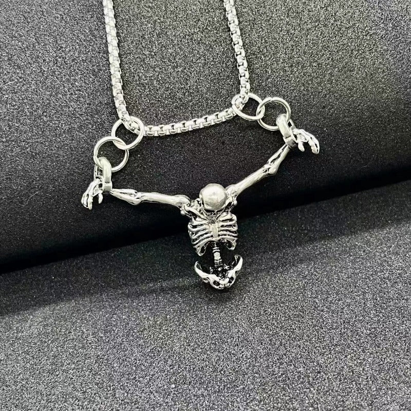 Wholesale Halloween Vintage Hip Hop Skull Bone Pendant Necklace